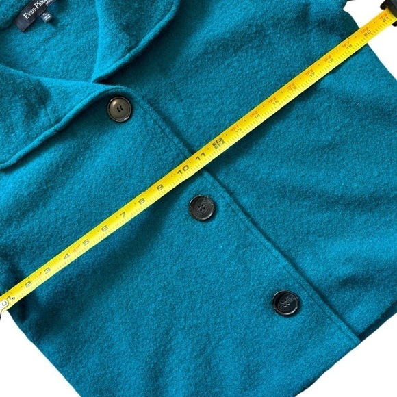 EVAN-PICONE 100% WOOL 3-BUTTON COLLARED TEAL CARDIGAN BLAZER, 3/4 SLEEVE, PL - Picture 8 of 10